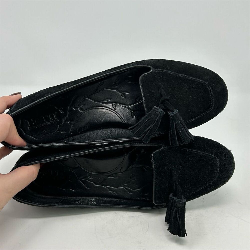 Born Women's Black Suede Tassel Loafers Floral Slip-On Casual Flats Size 7 - Picture 10 of 12